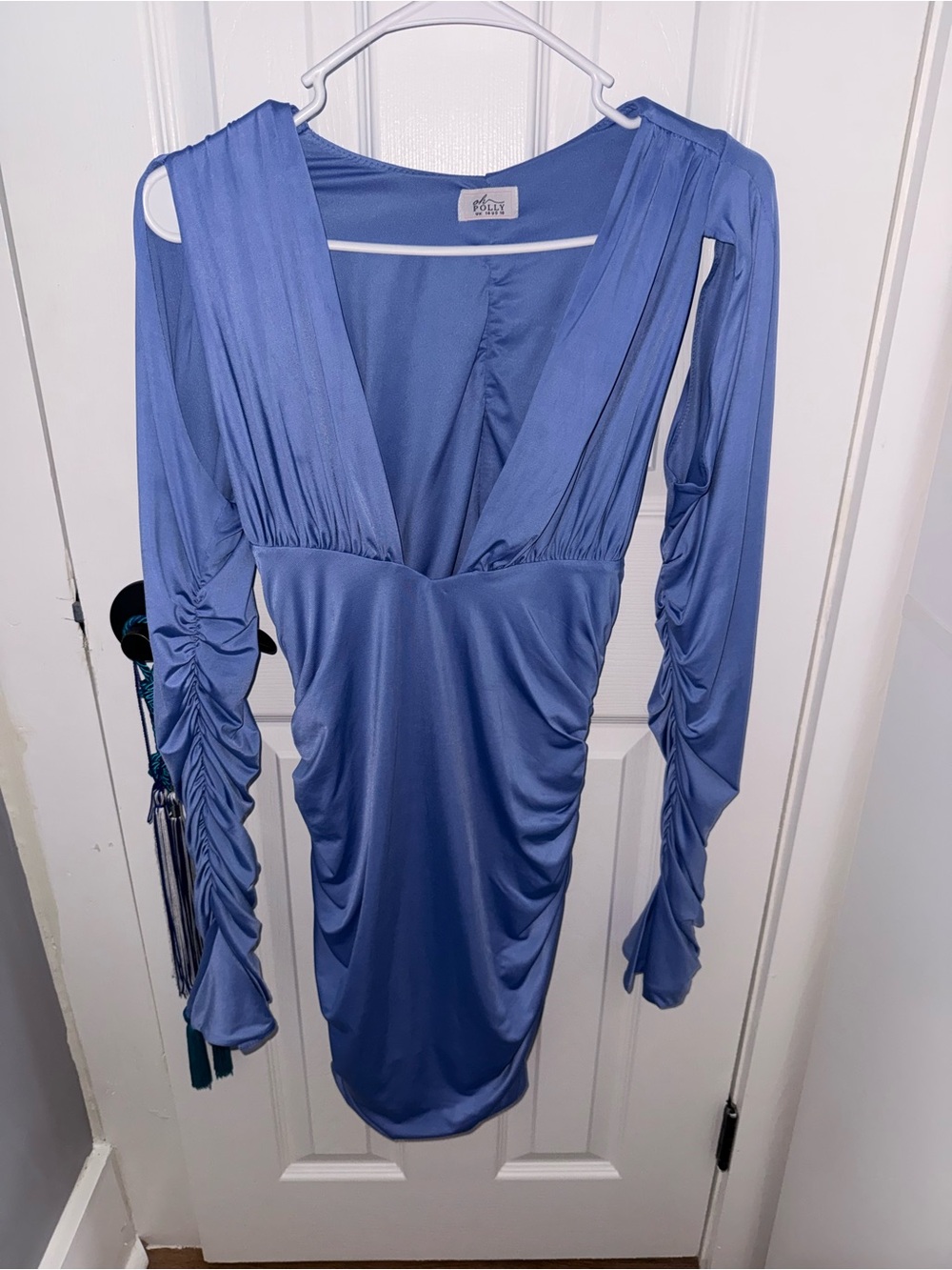 Oh Polly Lilac Ruched Long-Sleeve Plunge Dress